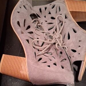 Gray Women's Lace-Up Cutout Heels